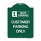 Signmission 1 Hour Parking Customer Parking Only, Green & White Aluminum Sign, 18" x 24", GW-1824-24649 A-DES-GW-1824-24649 - alternate 1